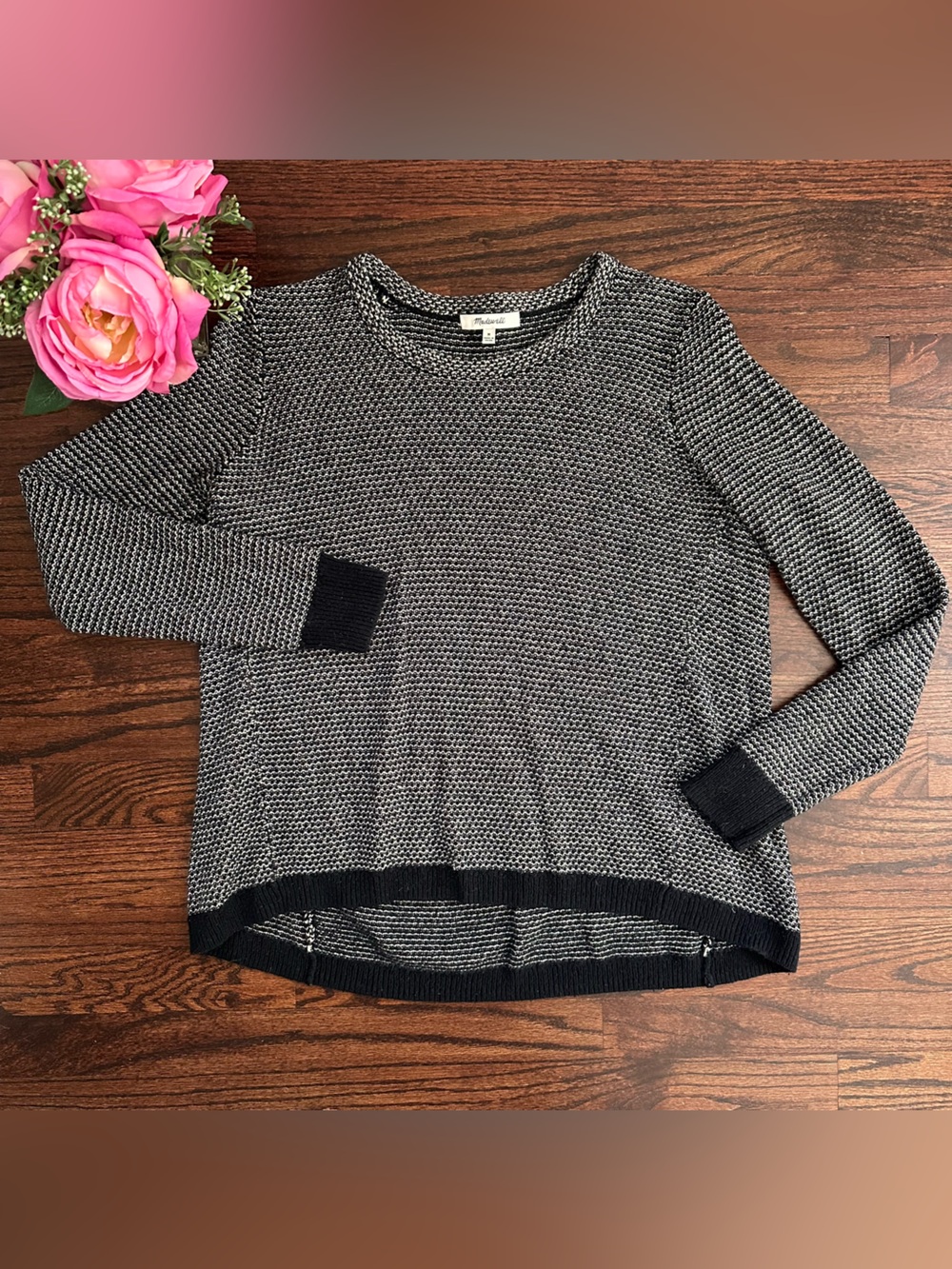 Madewell black and white birdseye knit sweater, size M